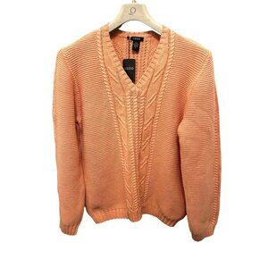 IZOD Cable Knitted V-Neck Pullover Chunky Pink/Orange Size XLarge
